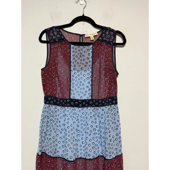 Ted Baker London Colorblock Floral Chiffon Midi Dress Women Sz 2 Old Money Chic - Picture 3 of 8